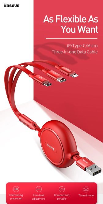 Dây Cáp Sạc Điện Thoại 3 Đầu BASEUS CAMLT 3 in 1