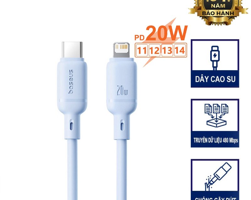 Cáp Sạc Nhanh 20w BASEUS Silky PD Gắn Chip Thông Minh Truyền Data
