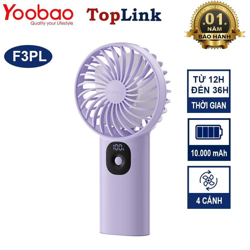 Quạt Mini YOOBAO F3PL Pin 10.000mAh Cầm Tay Để Bàn Tiện Lợi