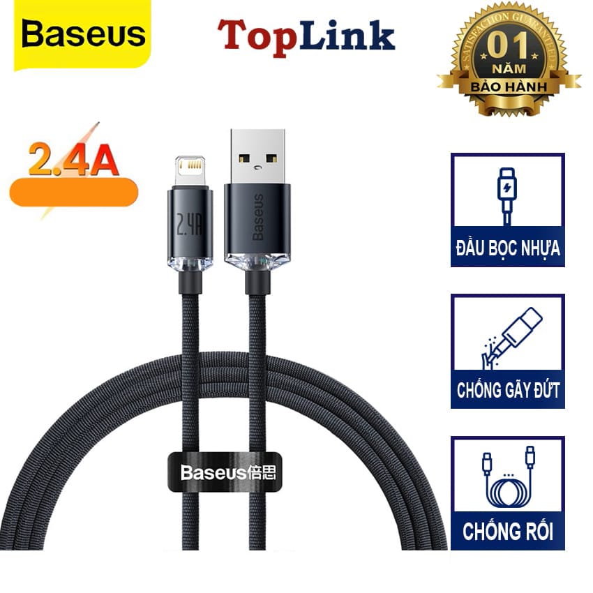 Cáp Sạc Điện Thoại 2.4A BASEUS CAJY0001 Dây Sạc Siêu Bền Bọc Dù