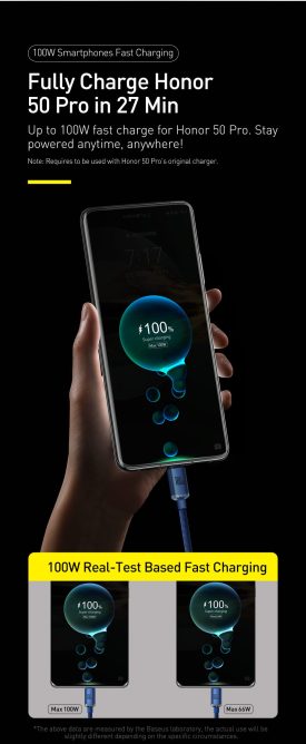 Cáp Sạc Nhanh 100W Baseus USB to Type C Dây Bọc Dù Quick Charge 3.0 Công Suất Lớn