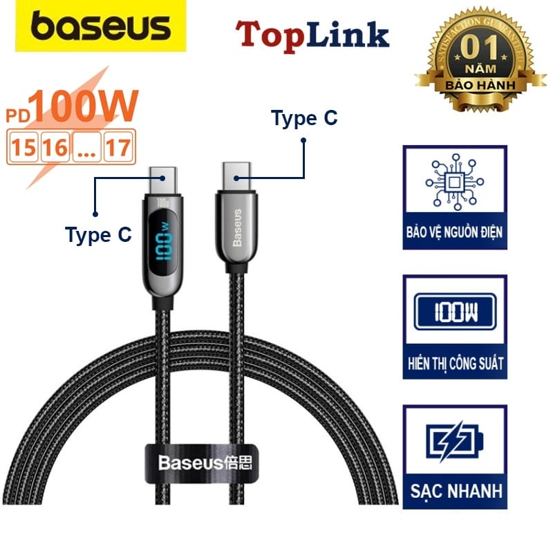 Cáp Sạc Nhanh Hiển Thị Công Suất 100w BASEUS Display Fast Charging