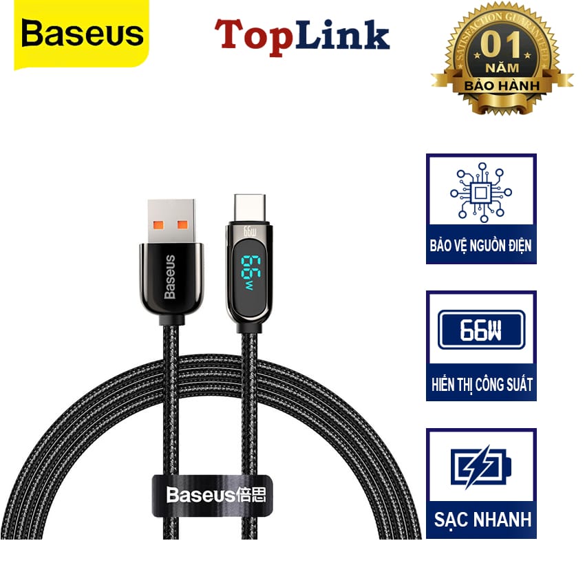 Cáp Sạc Nhanh Hiển Thị Công Suất 66w BASEUS USB to Type C Truyền Data