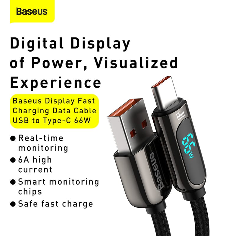 Alternative view of Cáp Sạc Nhanh Hiển Thị Công Suất 66w BASEUS USB to Type C Truyền Data
