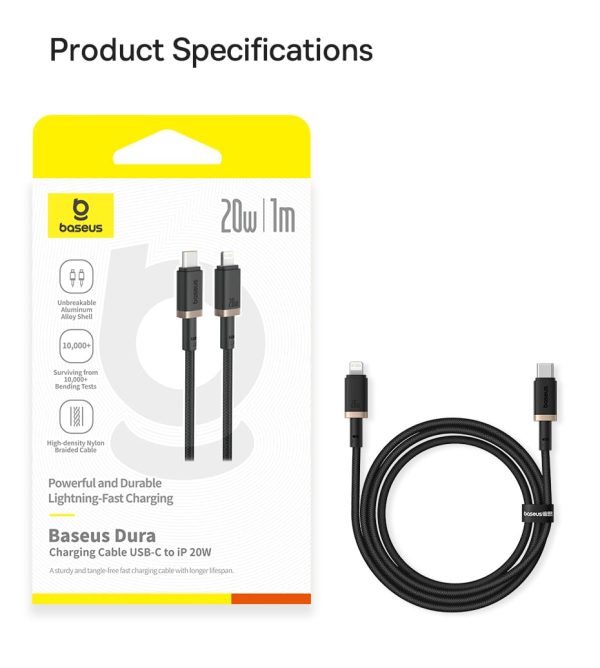 Cáp Sạc Nhanh PD 20w Baseus Dura Type C to Lightning Bọc Dù Data Cáp Sạc Nhanh PD 20w Baseus Dura Type C to Lightning Bọc Dù Truyền Data 480Mbps