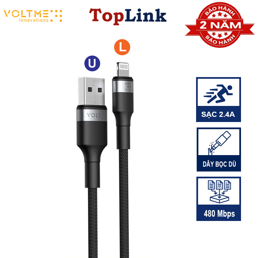 Cáp Sạc Nhanh VOLTME 2.4a Cho iPhone Truyền Data 480Mbps