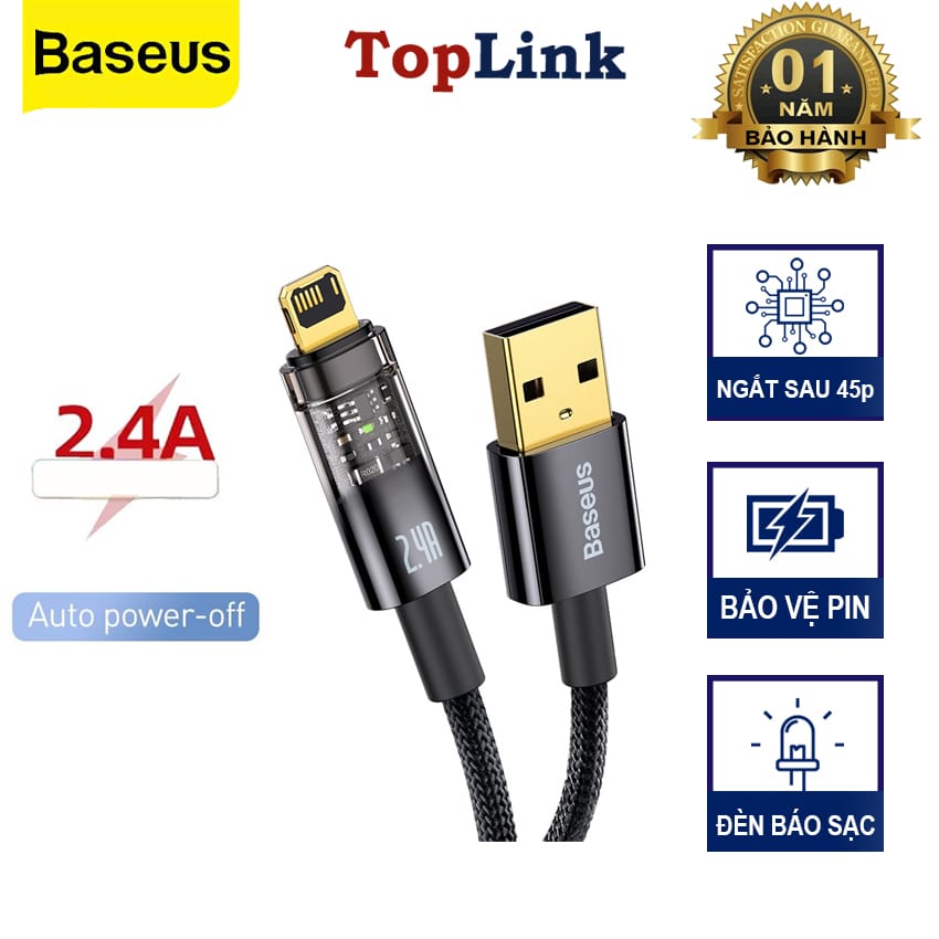Cáp Sạc Tự Ngắt Baseus 2.4A USB to Lightning Power Off Bảo Vệ Pin