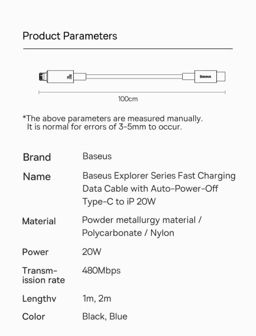 Cáp Sạc Tự Ngắt Baseus 20W Type C to Lightning Auto Power Off Bảo Vệ Pin
