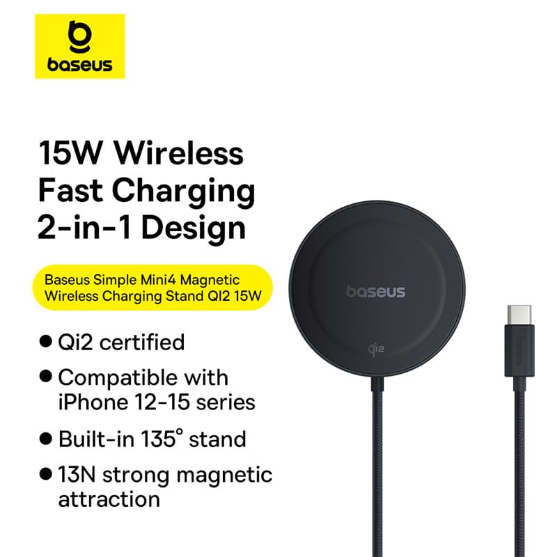 Alternative view of Đế Sạc Nhanh Không Dây 15w Baseus Simple Mini4 QI2 Hít Nam Châm Mạnh