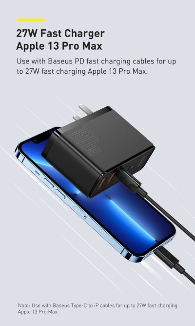Sạc Nhanh 100W BASEUS Gan 2 Pro 4 Cổng(2 USB Type-C Và 2 USB) Sạc Nhanh QC3.0 QC4.0 Cho Laptop, Table, iPhone, Samsung