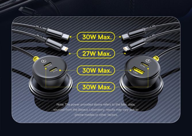Tẩu Sạc Nhanh BASEUS PD 60w Đa Năng 4in1 Gồm 2 Đầu Sạc Tẩu và 2 Đầu Sạc Dây Lò Xo Dài 1.4m Cho IPhone 14 15 16 17 Android