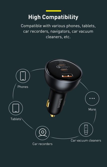 Tẩu Sạc Nhanh Ô Tô Công Suất 160W Baseus Qualcomm Quick Charger USB + 2 Type C