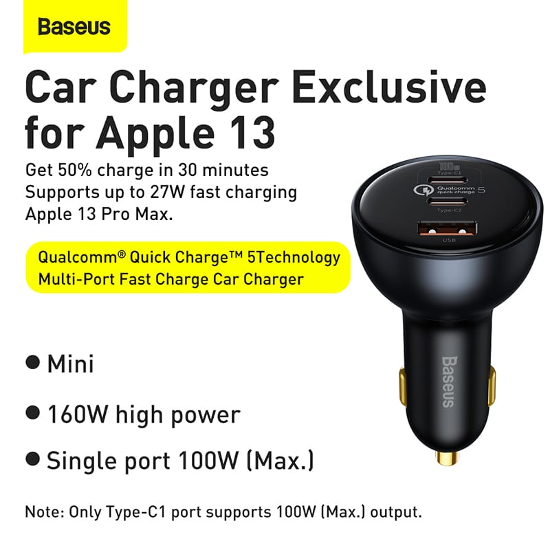 Alternative view of Tẩu Sạc Nhanh Ô Tô Công Suất 160W Baseus Qualcomm USB + 2 Type C