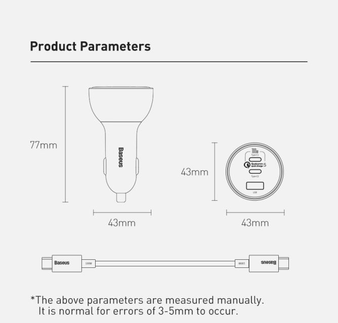 Tẩu Sạc Nhanh Ô Tô Công Suất 160W Baseus Qualcomm Quick Charger USB + 2 Type C