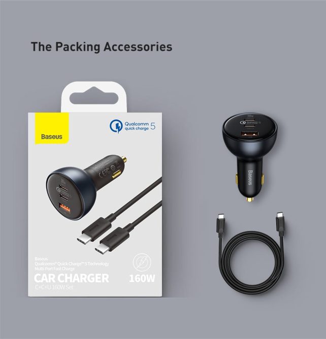 Tẩu Sạc Nhanh Ô Tô Công Suất 160W Baseus Qualcomm Quick Charger USB + 2 Type C
