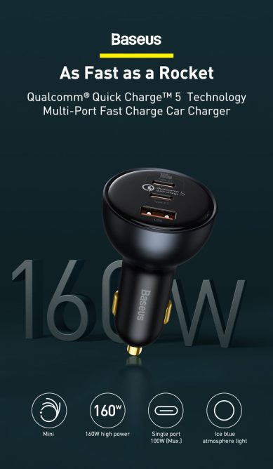Tẩu Sạc Nhanh Ô Tô Công Suất 160W Baseus Qualcomm Quick Charger USB + 2 Type C