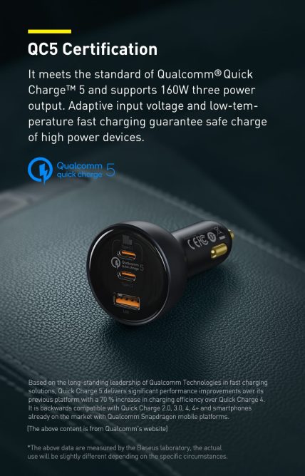 Tẩu Sạc Nhanh Ô Tô Công Suất 160W Baseus Qualcomm Quick Charger USB + 2 Type C