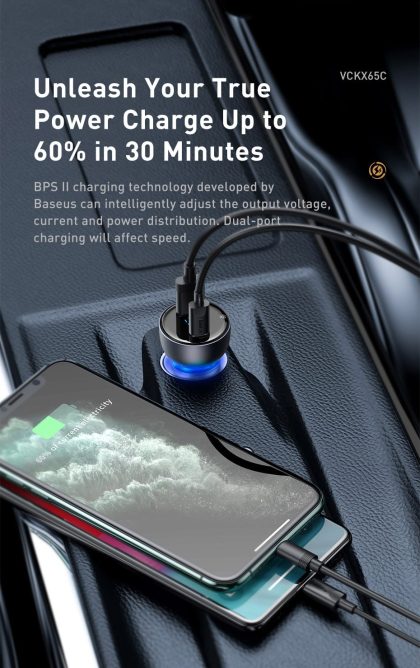 Tẩu Sạc Nhanh Ô Tô Công Suất 65W Baseus Particular Digital Display QC + PPS Dual Quick Charger