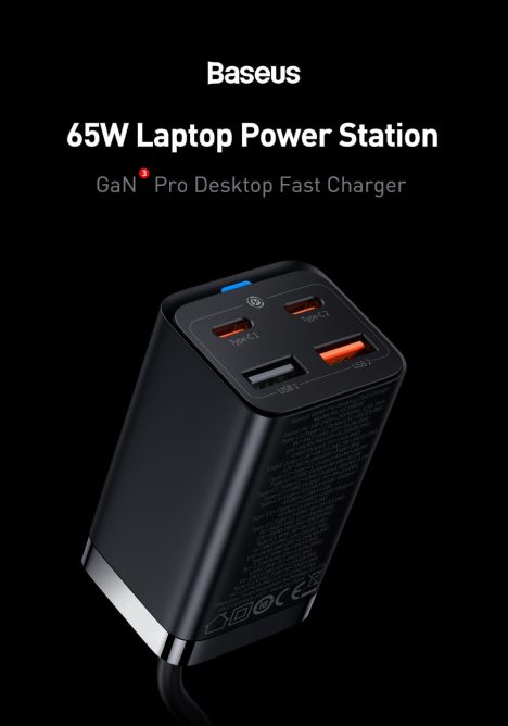 Bộ Sạc Nhanh Baseus 65w GaN3 Pro Desktop Fast Charger 4 In 1 Cho Laptop Điện Thoại
