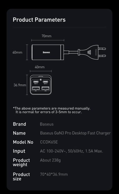 Bộ Sạc Nhanh Baseus 65w GaN3 Pro Desktop Fast Charger 4 In 1 Cho Laptop Điện Thoại