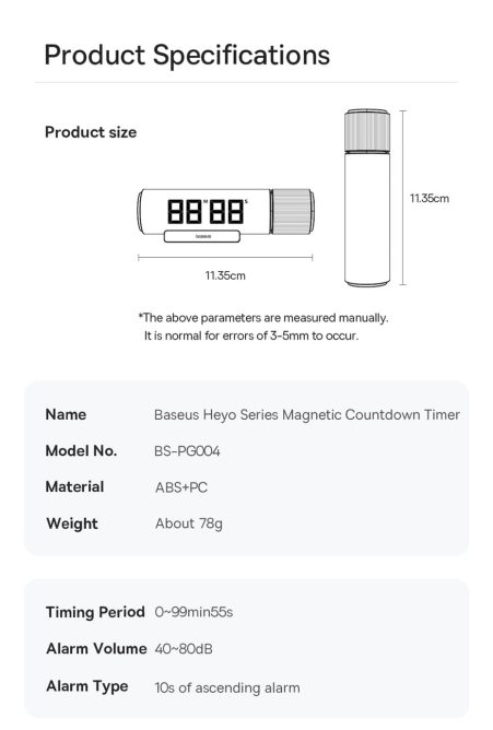 Đồng Hồ Báo Thức BASEUS Hẹn Giờ Đếm Ngược Màn Hình Kỹ Thuật Số Heyo Series Magnetic Countdown Timer