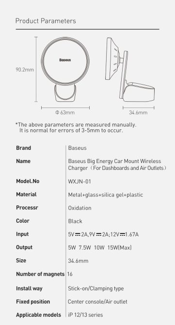 Kẹp Điện Thoại 15W BASEUS Magsafe Big Energy Sạc Nhanh Không Dây Trên Xe Ô Tô