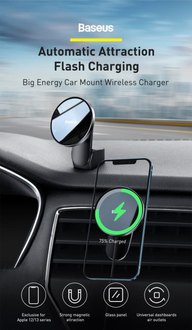 Kẹp Điện Thoại 15W BASEUS Magsafe Big Energy Sạc Nhanh Không Dây Trên Xe Ô Tô