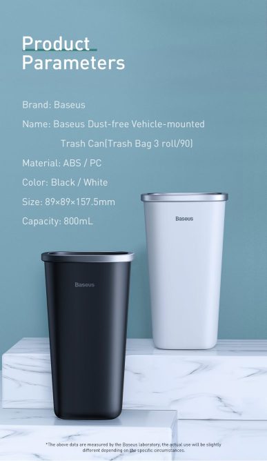 Thùng Rác Mini Baseus Dust Free Đa Năng Sử Dụng Trên Xe Ô Tô, Văn Phòng, Bàn Làm Việc Có 90 Túi Đựng Đi Kèm 800 ML